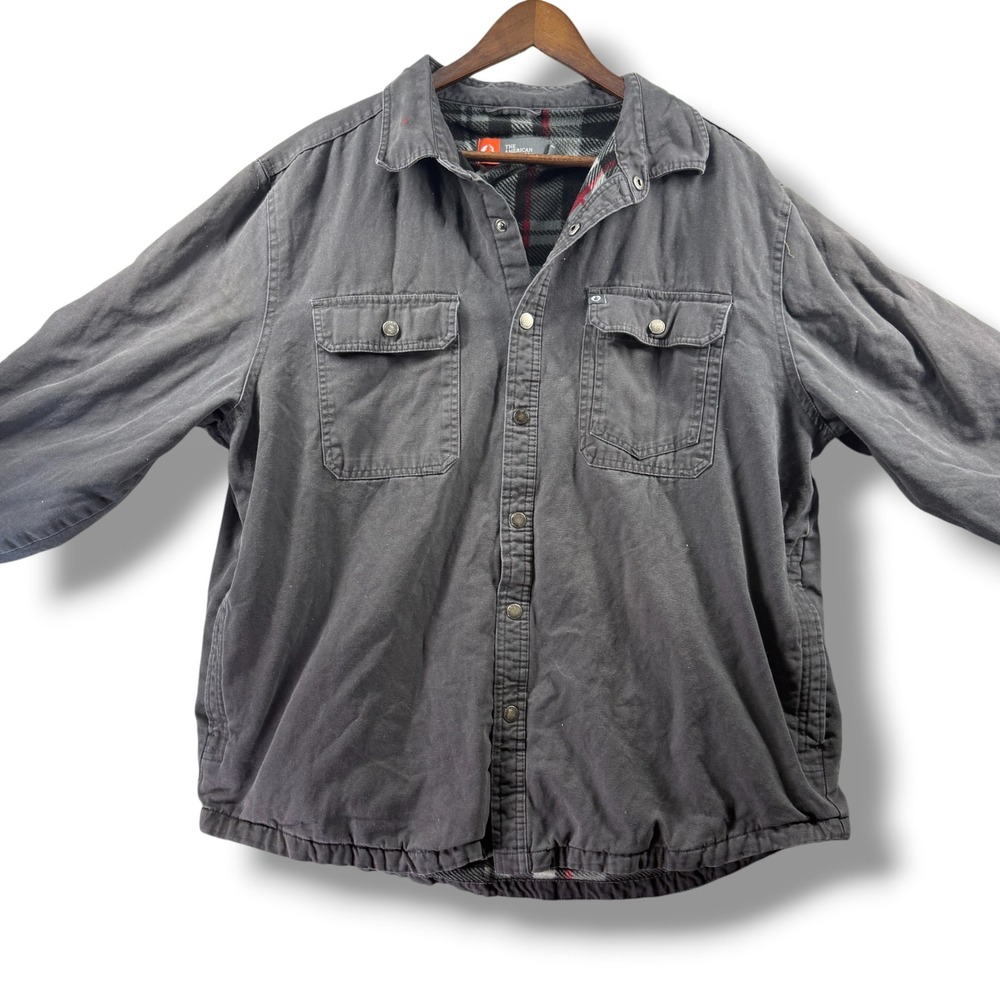 American Outdoorsman Men XL Gray Canvas Fleece Lined Plaid Shirt Jacket Shacket